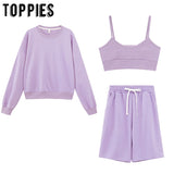 toppies 2020 women two piece set tracksuits o-neck sweatshirts elastic high waist bermuda shorts solid color