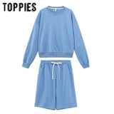 toppies 2020 women two piece set tracksuits o-neck sweatshirts elastic high waist bermuda shorts solid color