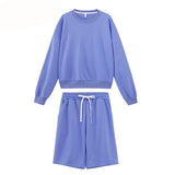 toppies 2020 women two piece set tracksuits o-neck sweatshirts elastic high waist bermuda shorts solid color
